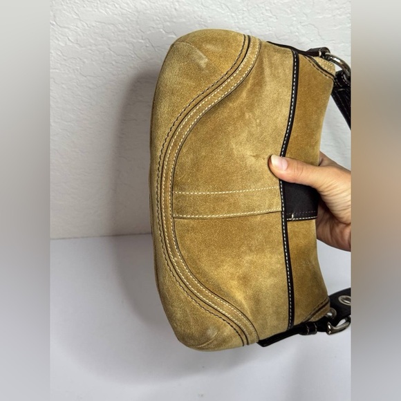 COACH Y2K Soho Suede Flap Belt Buckle Shoulder Bag Honey Tan/Brown - Picture 7 of 12